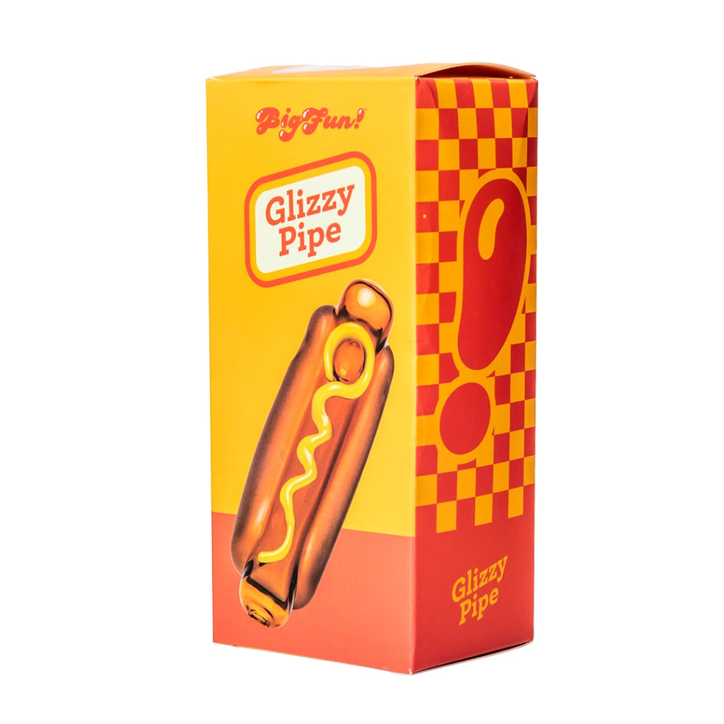 BigFun! Glizzy Hand Pipe retail packaging with hot dog illustration