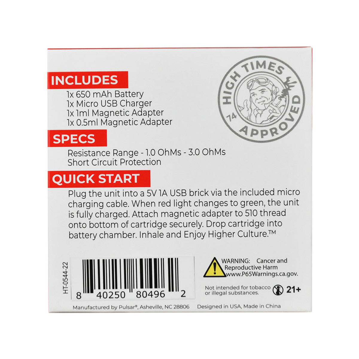 High Times® x Pulsar Obi Vape Cartridge Battery