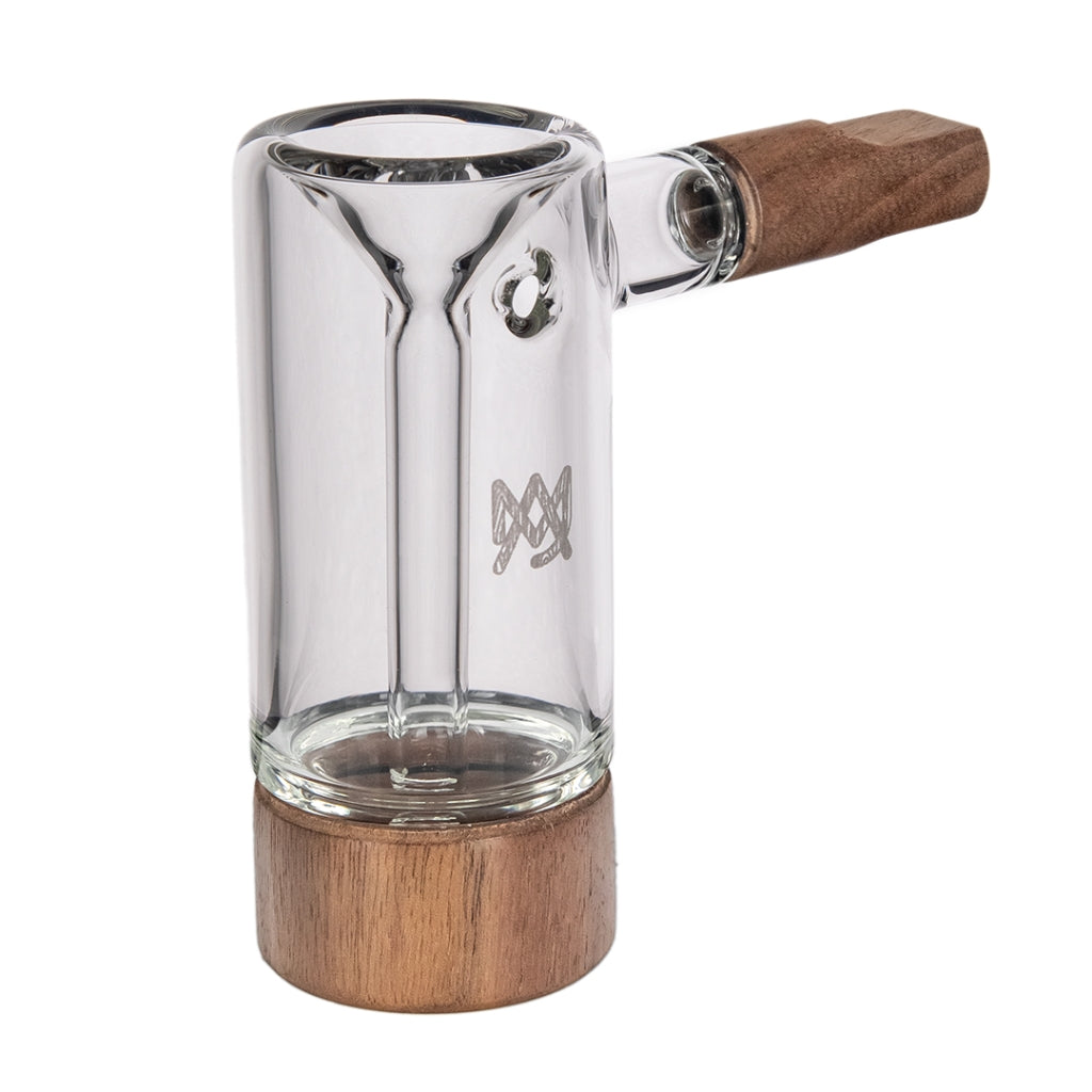 MJ Arsenal Steamboat Bubbler in clear glass with black walnut wood accents, front view