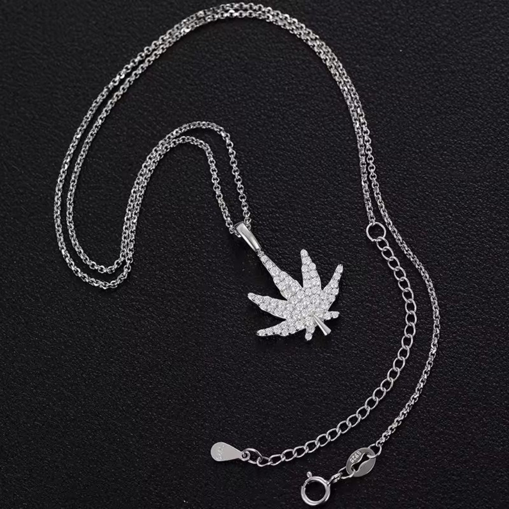 Pavé Leaf Moissanite Pendant Necklace