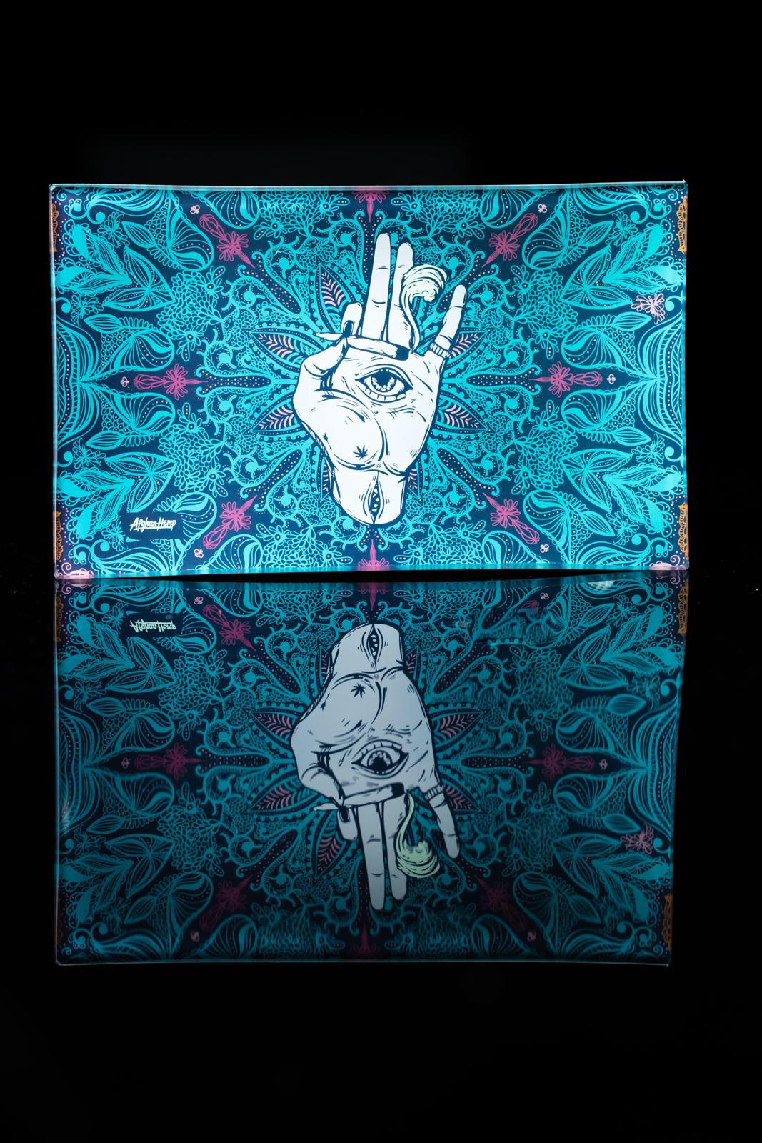 afghan hemp glass rolling tray hand eye joint blue