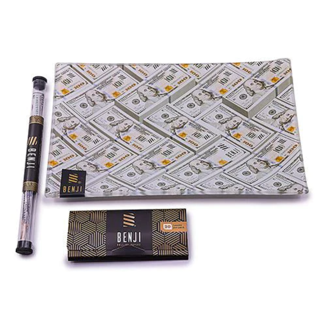 benji glass rolling tray kit 100 bills