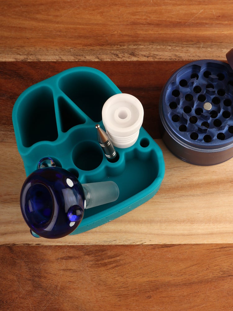 blazy susan dab station teal bowl holder