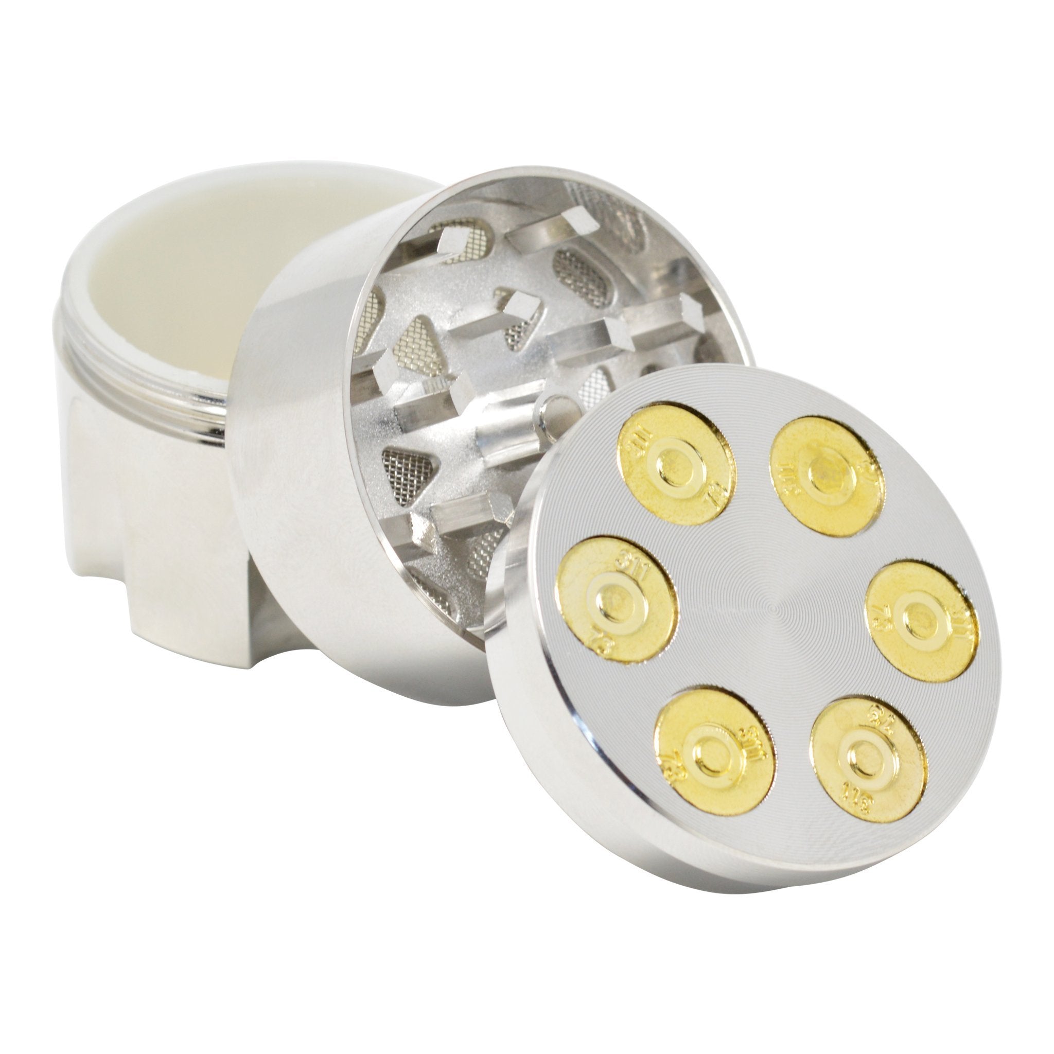 boom revolver bullet herb grinder silver