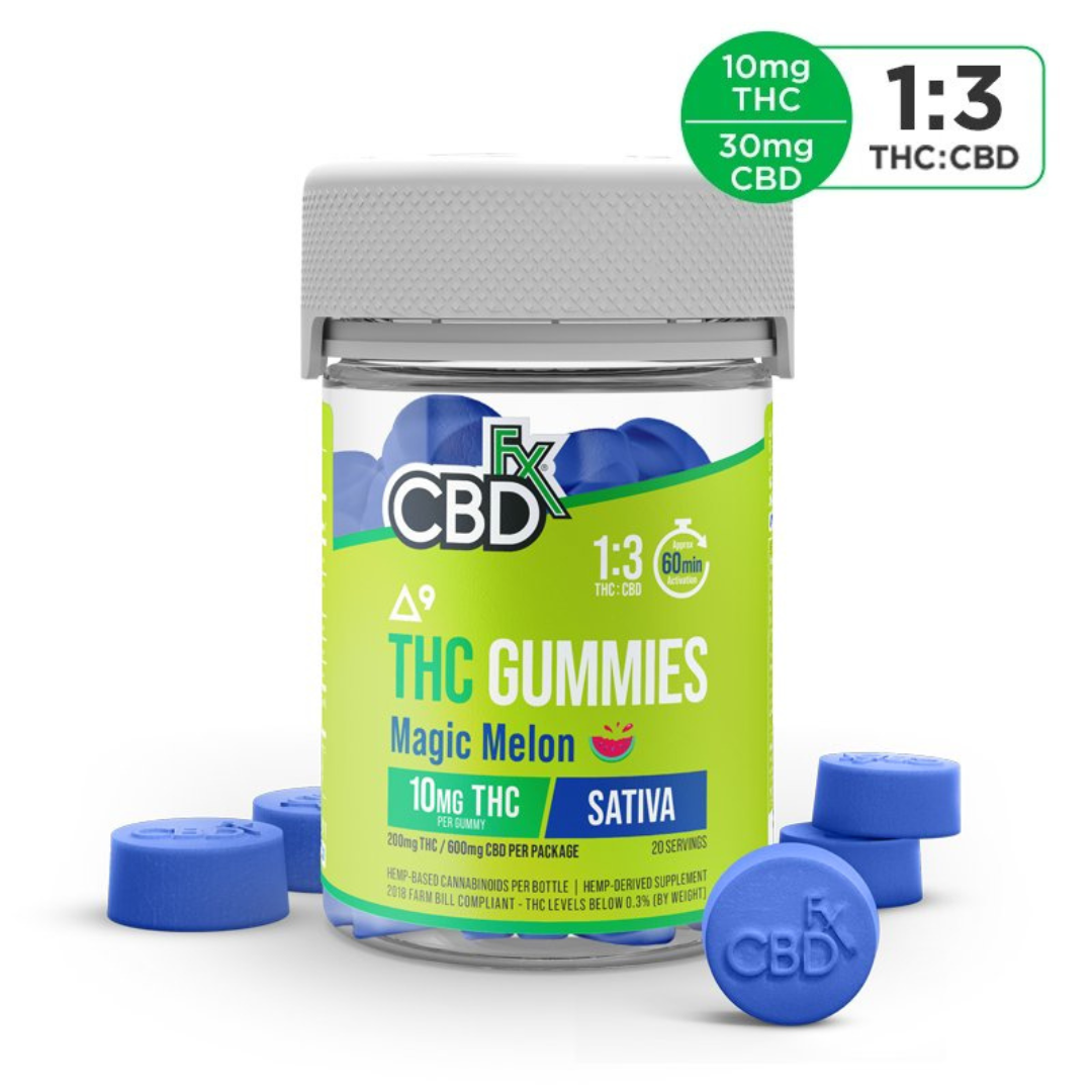 cbdfx cbd delta 9 thc gummies magic melon sativa bottle