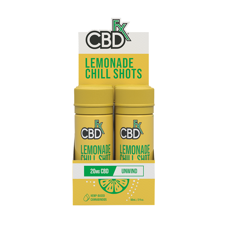 cbdfx lemonade cbd chill shots drink display case