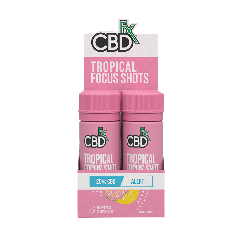 cbdfx tropical focus shot cbd drink display case