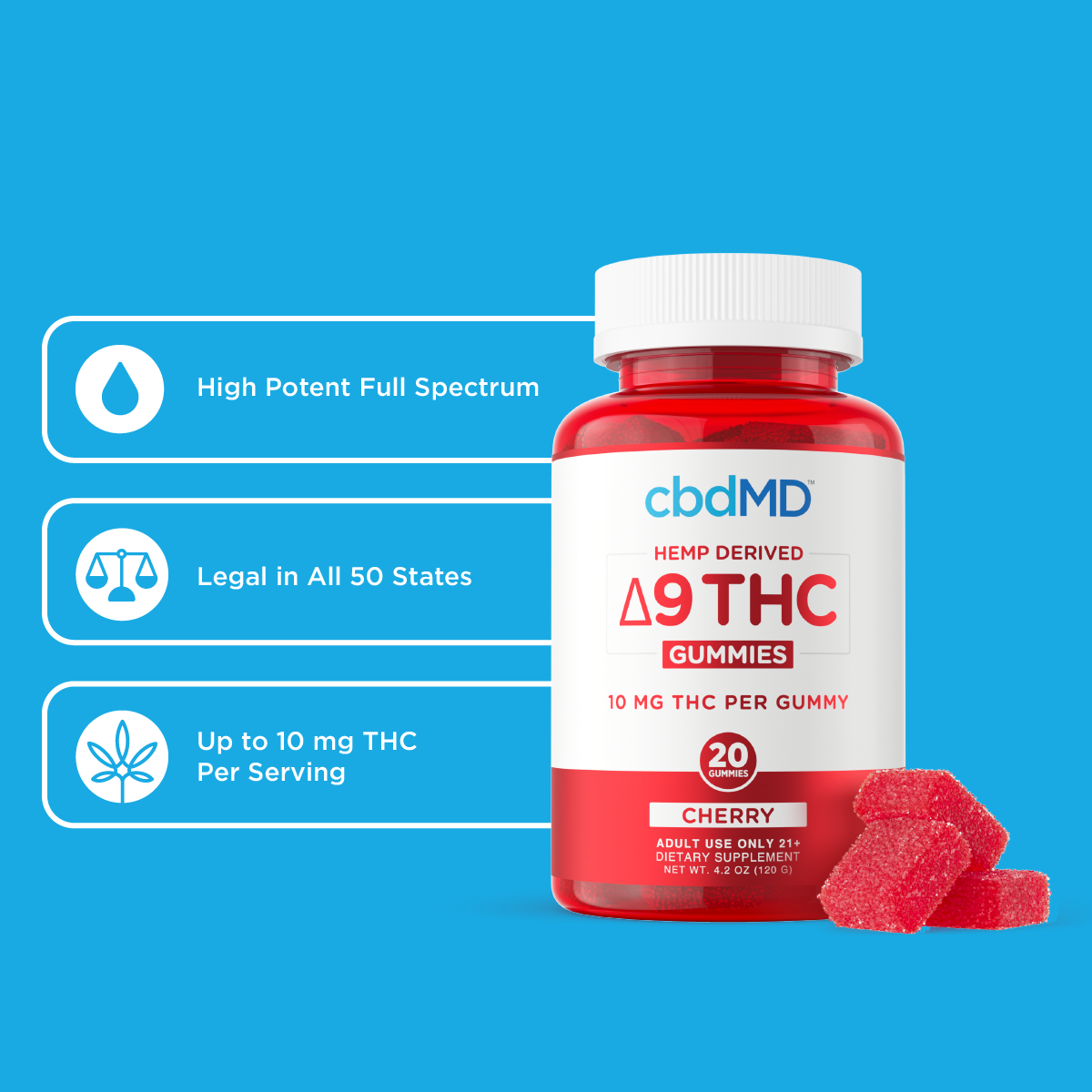 cbdmd delta 9 thc gummies hemp cherry 10mg