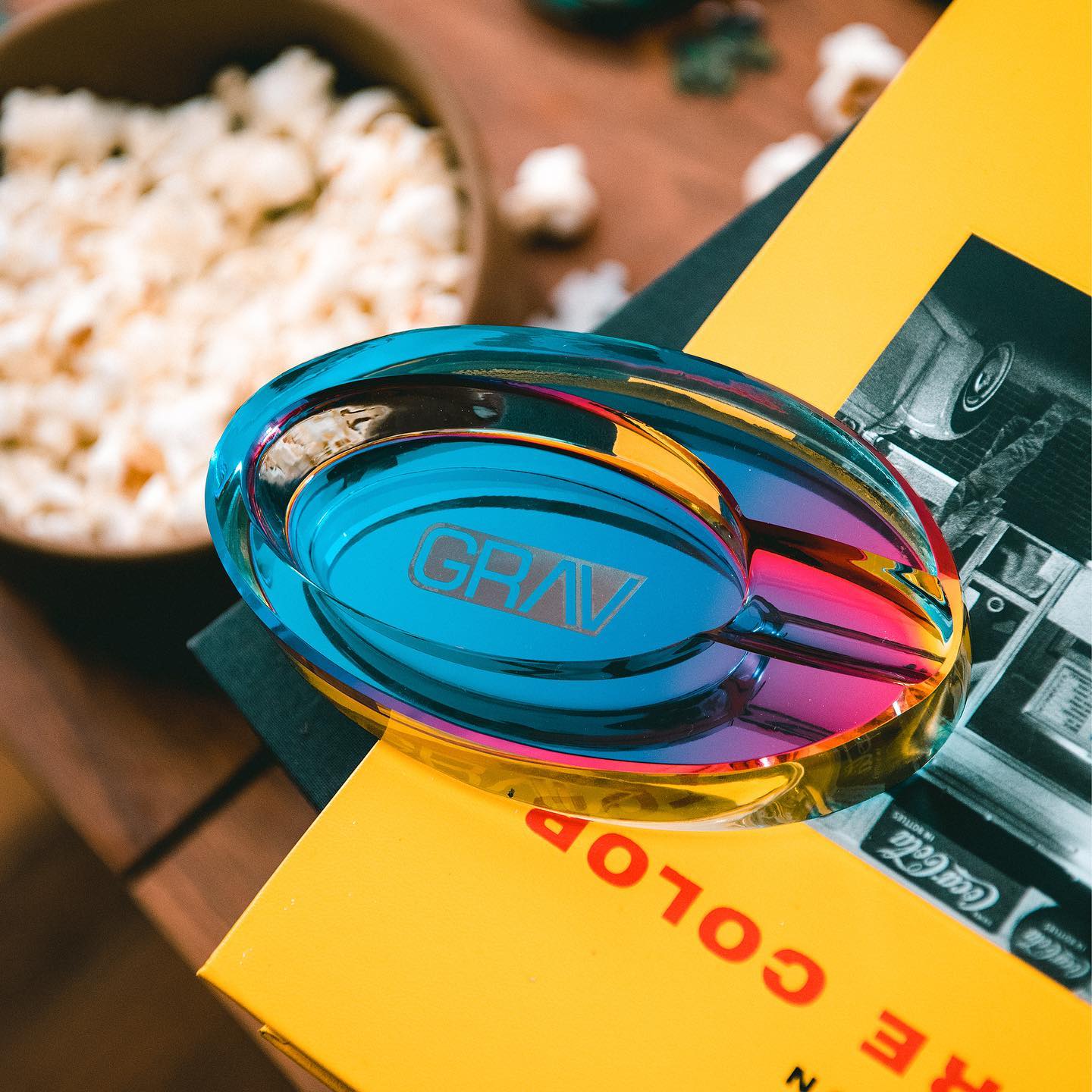 grav labs ellipse glass ash tray rainbow iridescent