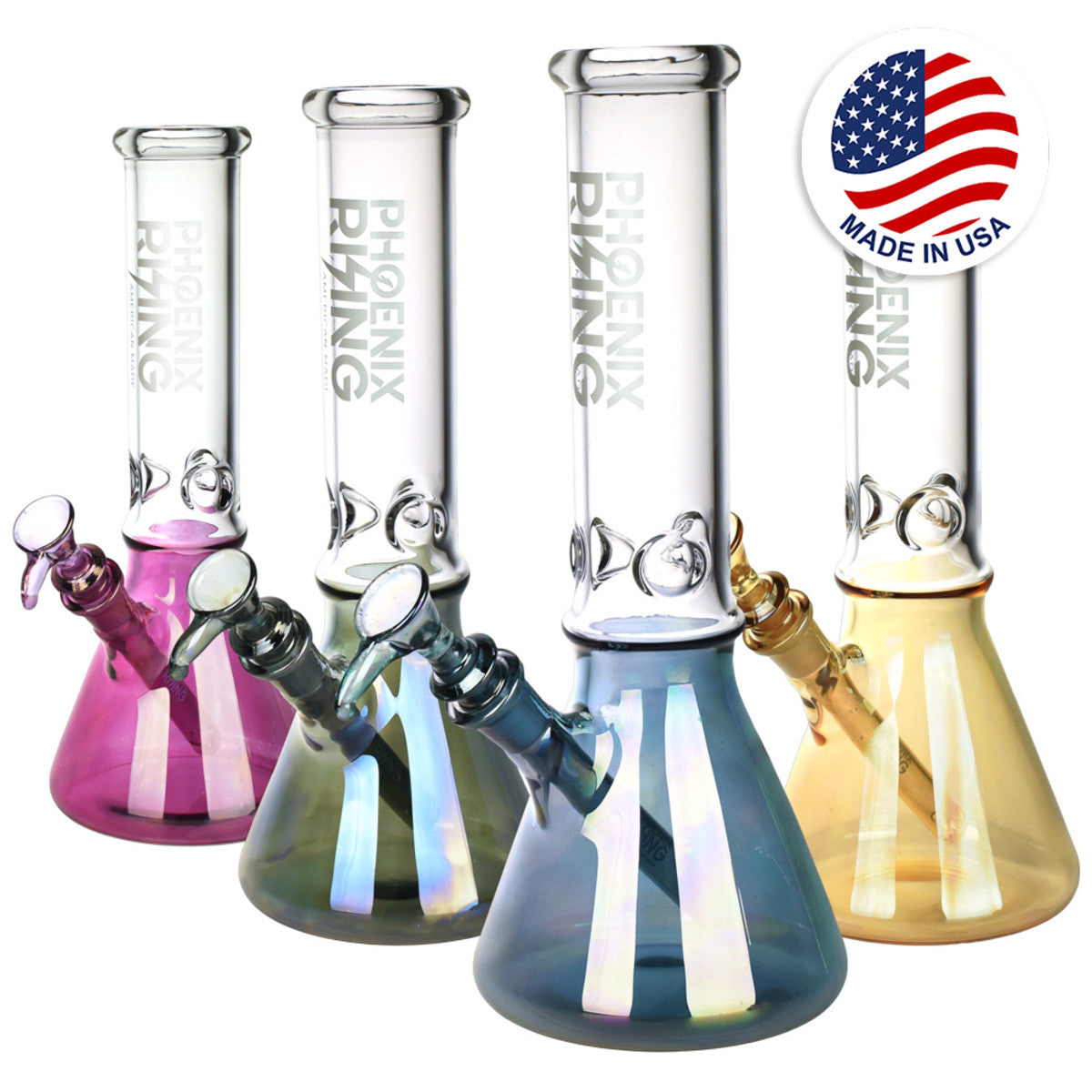 Phoenix Rising Metallic Bottom Beaker Water Pipe | 12"
