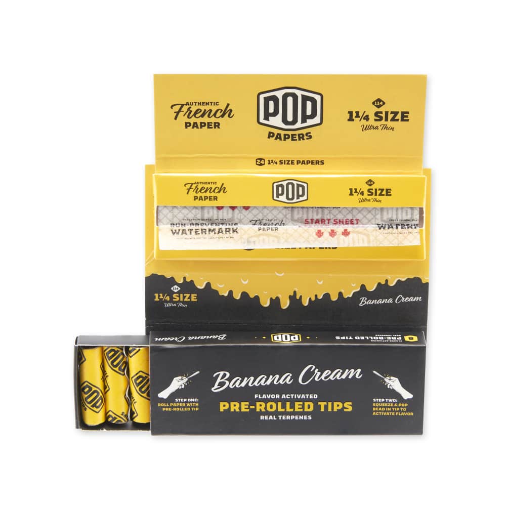 pop papers flavored rolling paper pre-rolled tips banana cream