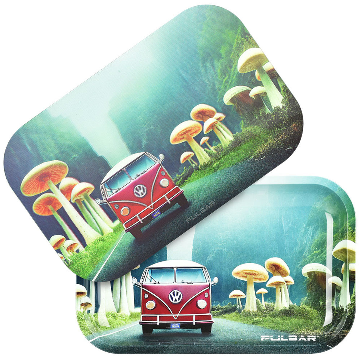 Pulsar Metal Rolling Tray 3D Lid Set Camper Van Shroom Trip