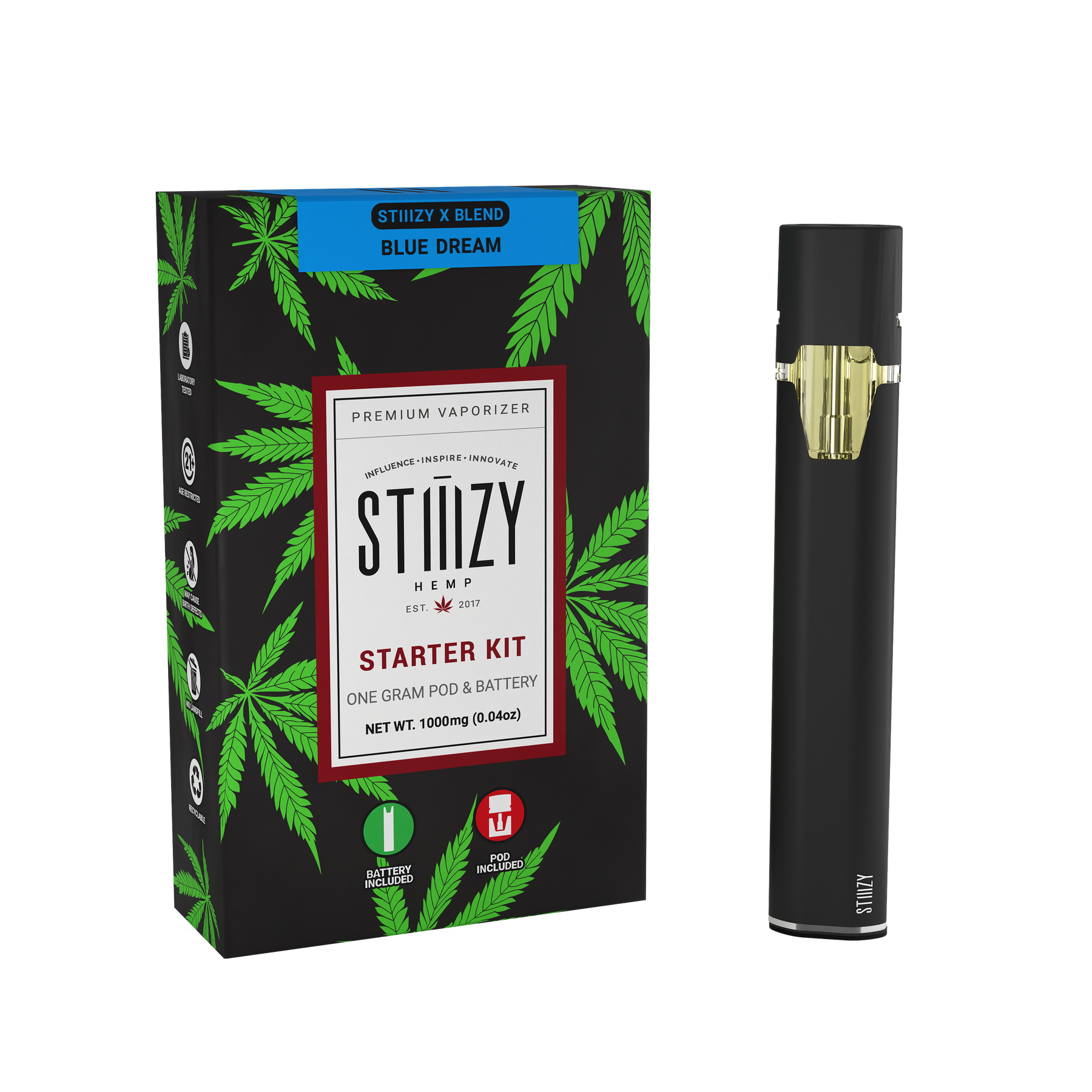 Stiiizy Hemp X-Blend Starter Kit 1g Pod and Battery Blue Dream