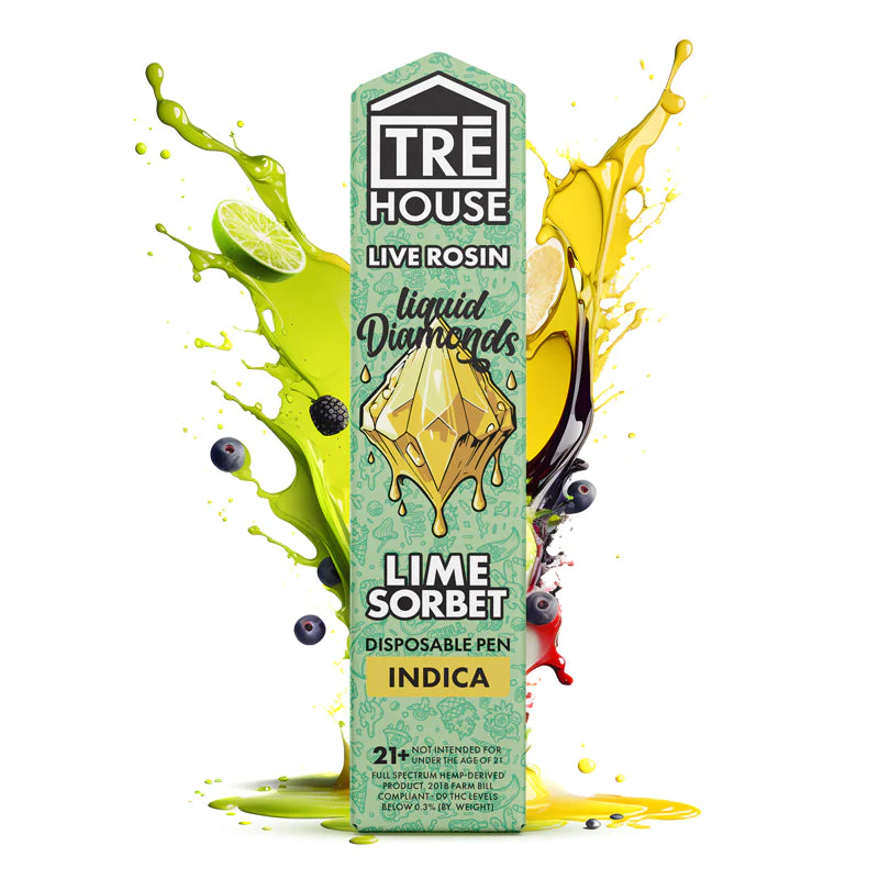 TRE House Live Rosin Liquid Diamonds Disposable Vape Pen Lime Sorbet Indica
