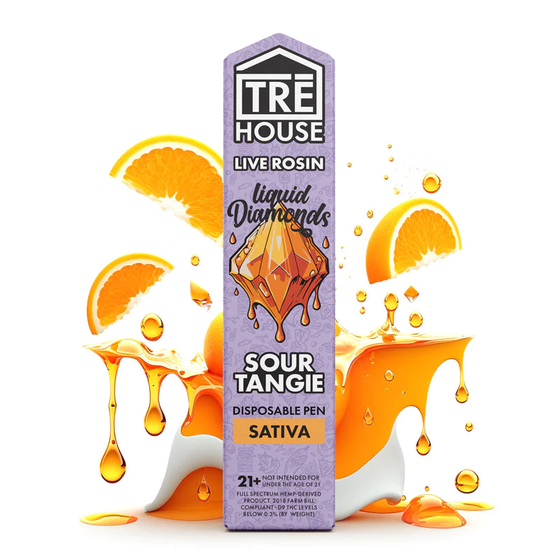 TRE House Live Rosin Liquid Diamonds Disposable Vape Pen Sour Tangie Sativa