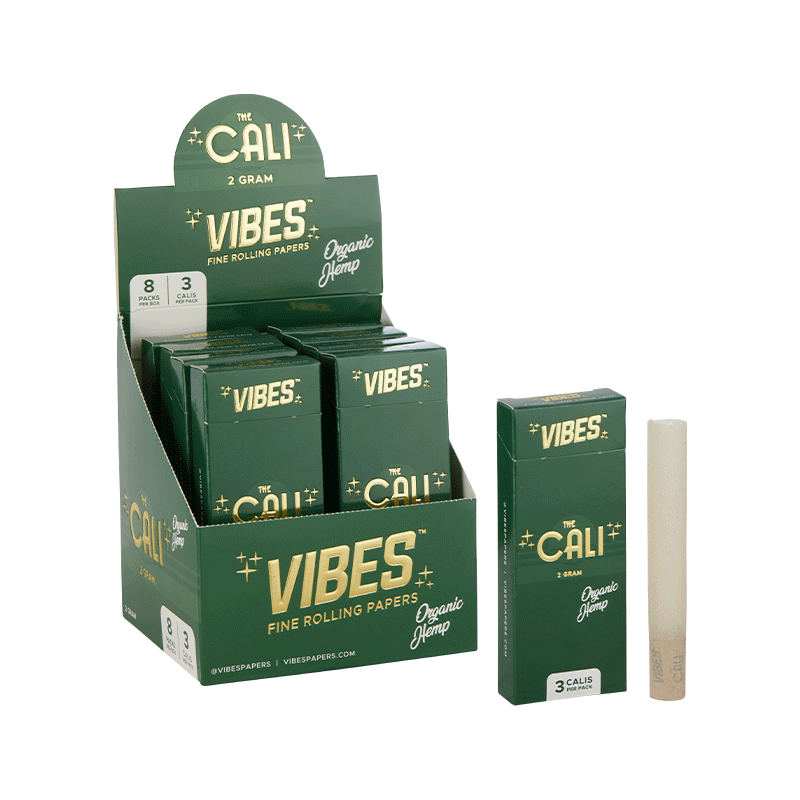 vibes cali cones 2 gram organic hemp green display box