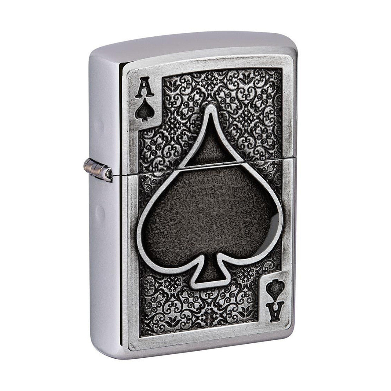 Zippo Lighter Ace of Spades Emblem Brushed Chrome