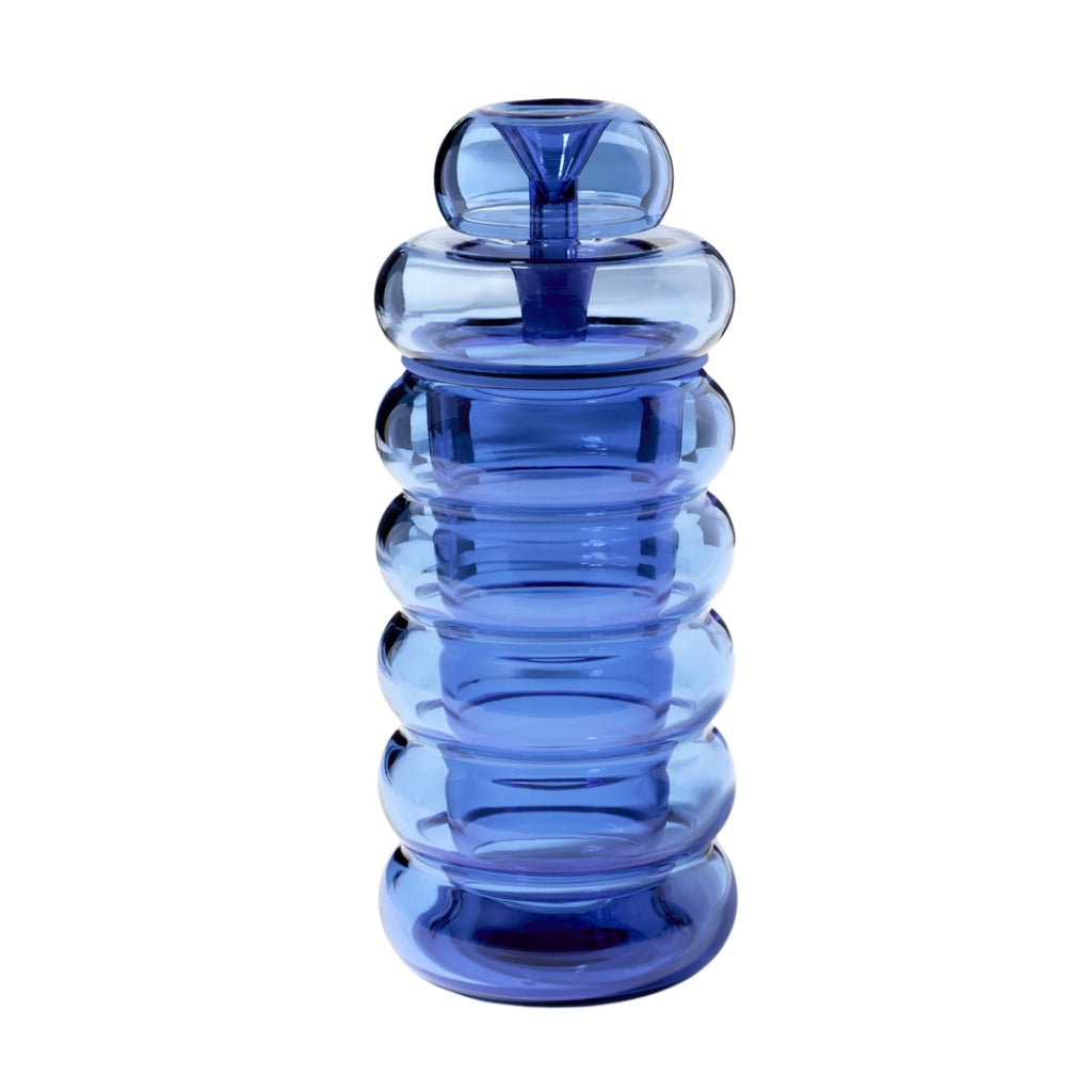 NWTN Home Bolla Gravity Pipe in blue borosilicate glass with stacked bubble design