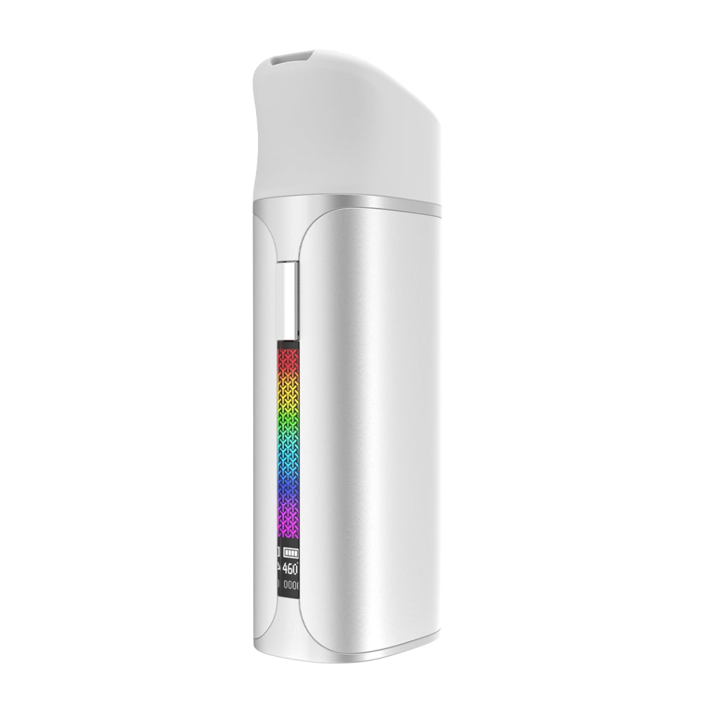 Sleek silver Yocan Pocket Concentrate Vaporizer with a white top and colorful temperature display, ideal for on-the-go use.