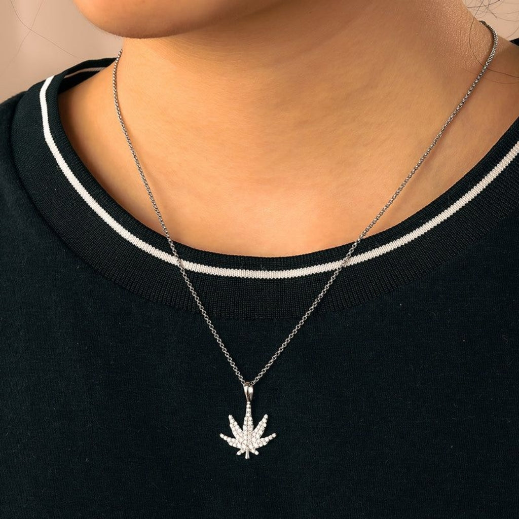 Pavé Leaf Moissanite Pendant Necklace