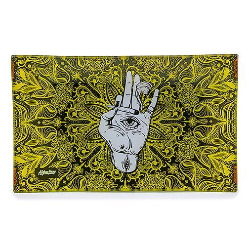 afghan hemp glass rolling tray eye yellow