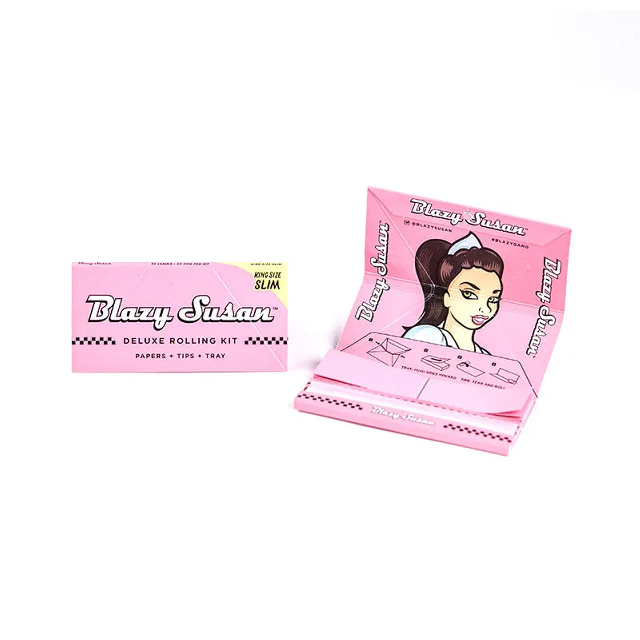 blazy susan deluxe pink rolling papers kit king size