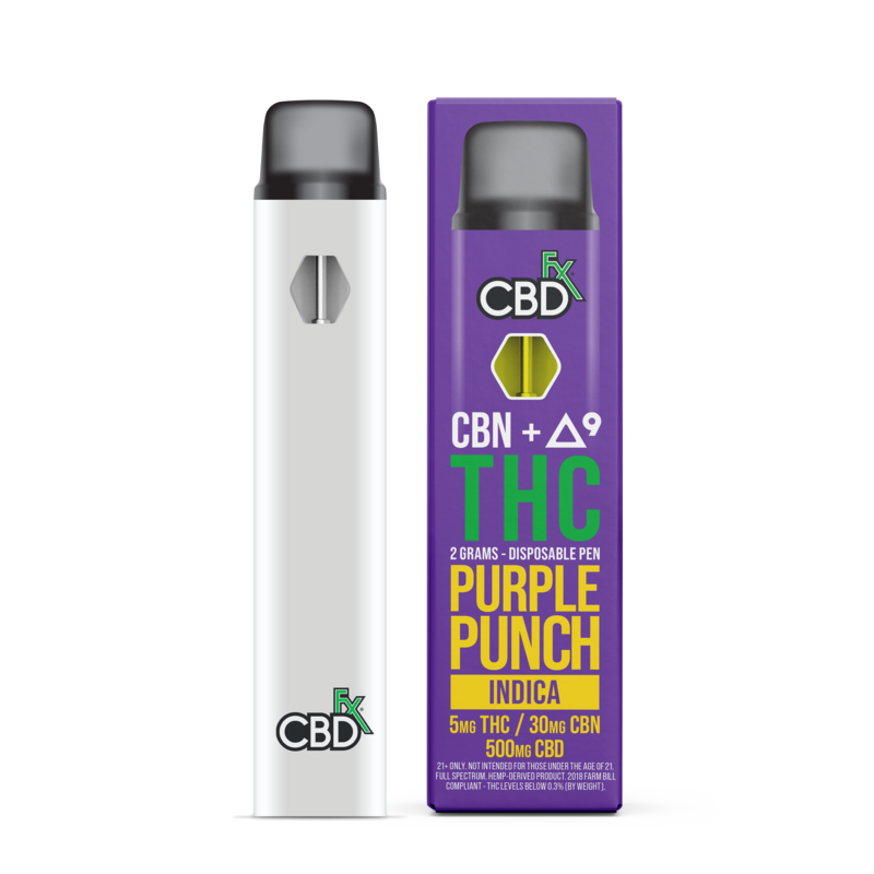 cbdfx cbd delta 9 thc disposable vape purple punch indica 500mg