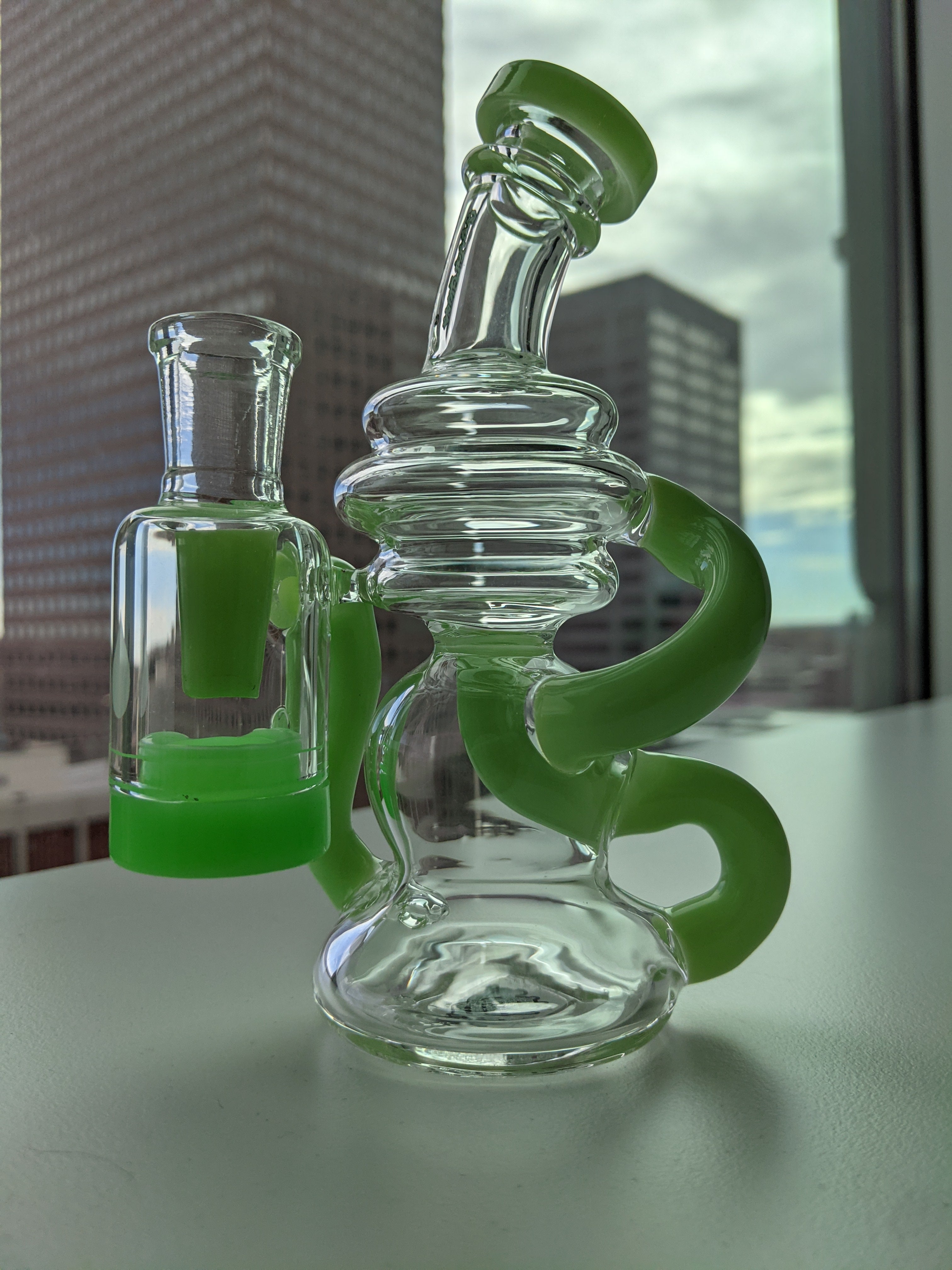 Crystal Glass 6" Mini Recycler Rig - Slime Green