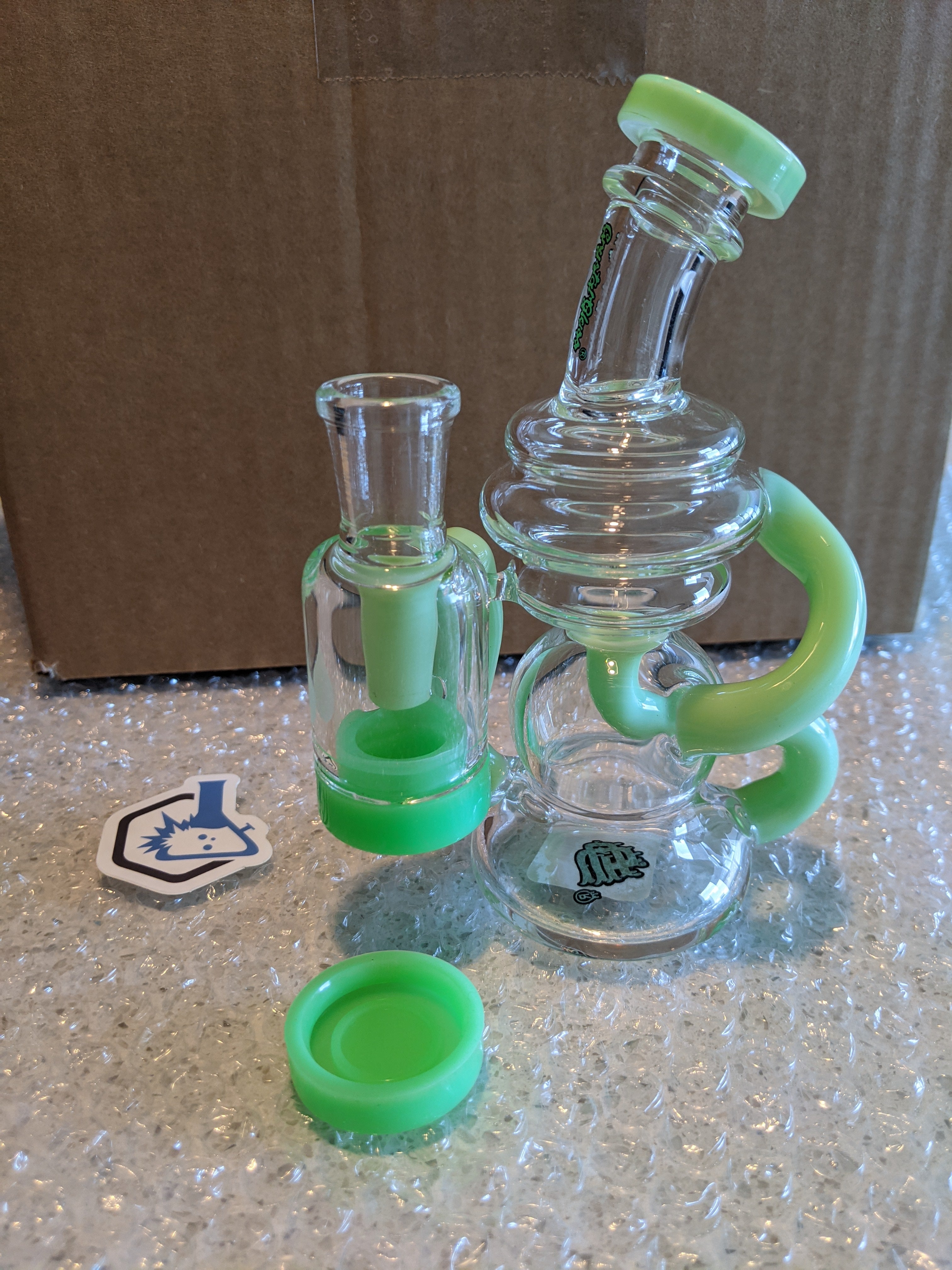 Crystal Glass 6" Mini Recycler Rig - Slime Green