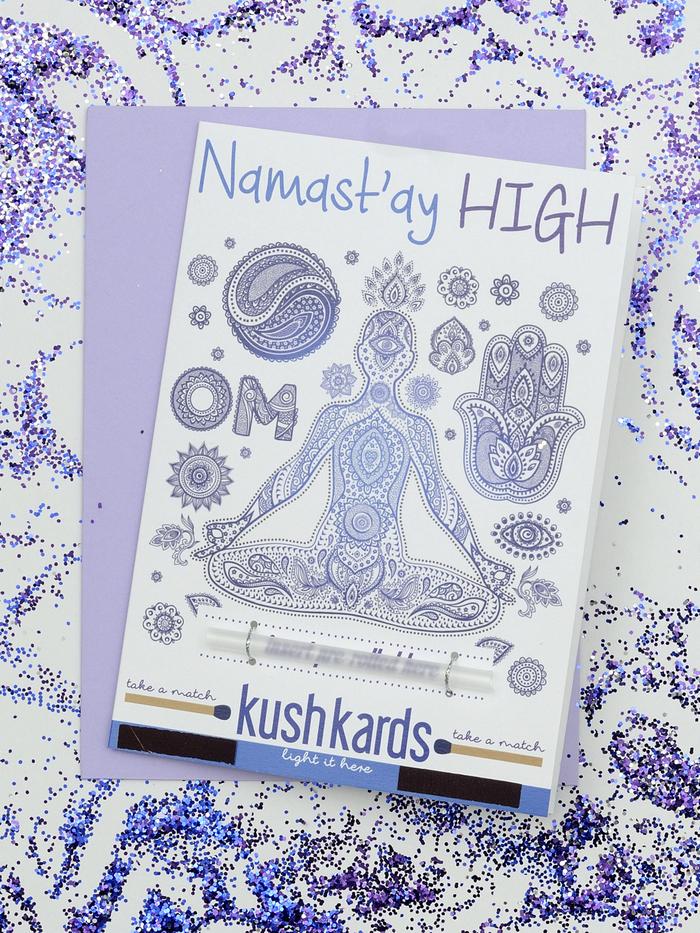kushkards namastay high stoner greeting card