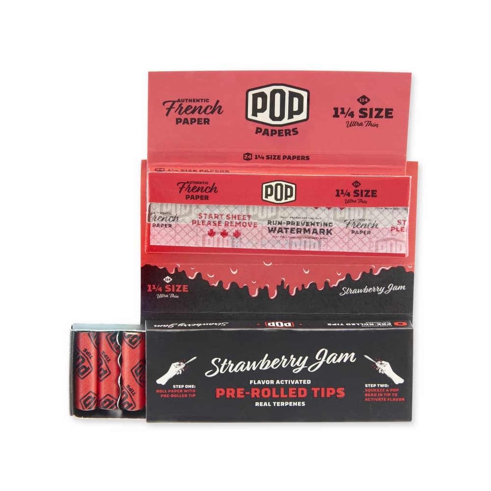 pop papers flavored rolling paper pre-rolled tips strawberry jam