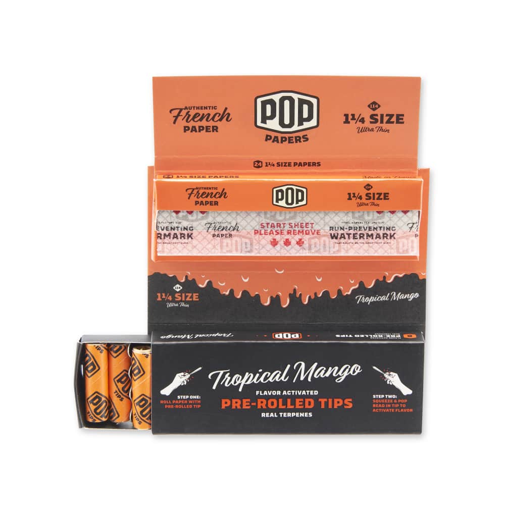 pop papers flavored rolling paper pre-rolled tips tropical mango