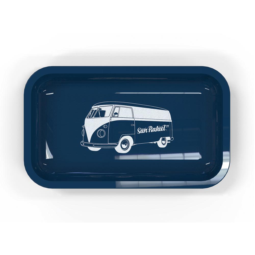 san rafael bus metal rolling tray blue