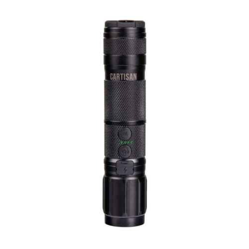 Cartisan High Beam Vape Cartridge Battery in matte black featuring precision-knurled aluminum body and built-in flashlight.