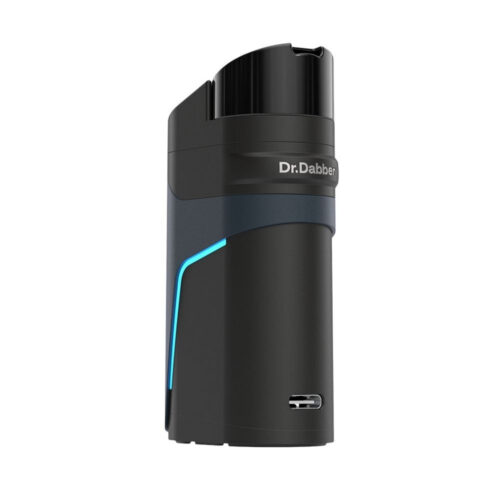 dr-dabber-ghost-2-concentrate-vaporizer Dr. Dabber Ghost 2 vaporizer in sleek black with blue accents and USB-C charging port designed for portability and flavor.