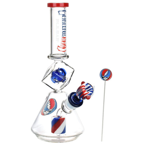 Grateful Dead x Pulsar Inception Cube Beaker Bong front view