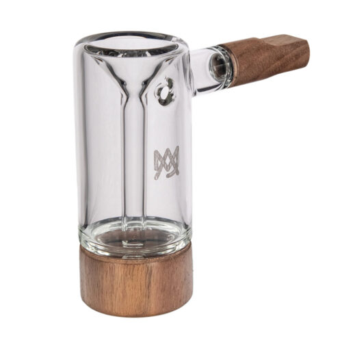 MJ Arsenal Steamboat Bubbler in clear glass with black walnut wood accents front view