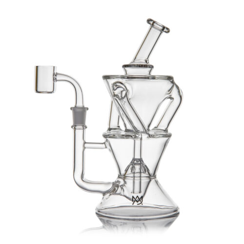 MJ Arsenal Triad Dab Rig featuring a geometric triangular design in clear borosilicate glass designed for smooth airflow and filtration.