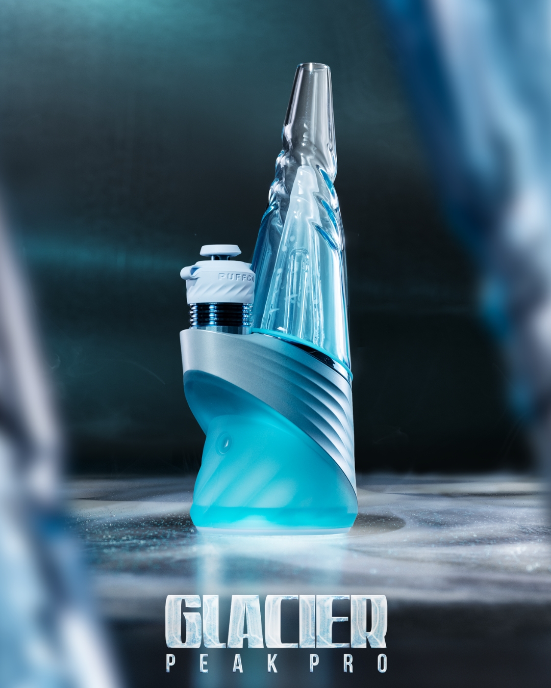 Puffco Peak Pro Glacier edition with frosted blue base and glass