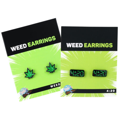 stoner-earrings-wood-rocket Wood Rocket 420 Clock and Hemp Leaf Earrings view