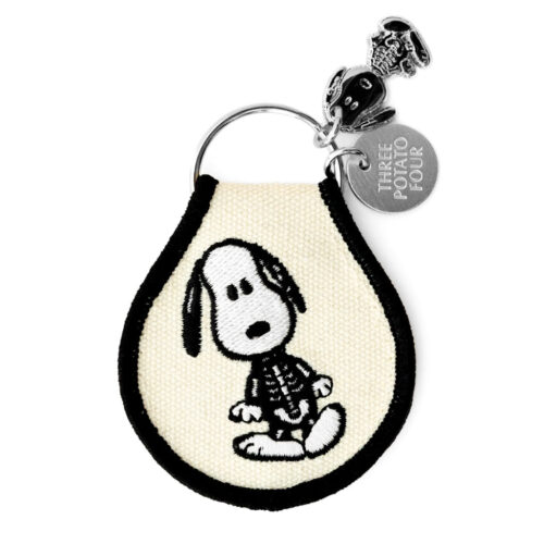 Peanuts Snoopy Skeleton embroidered patch keychain by Three Potato Four with enamel Snoopy charm and metal tag