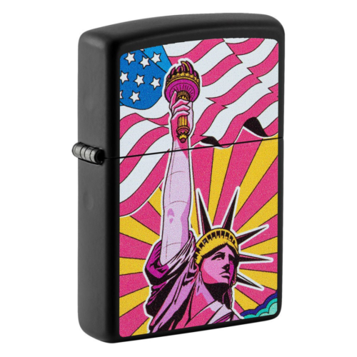 Zippo Lady Liberty Lighter in Black Matte front view